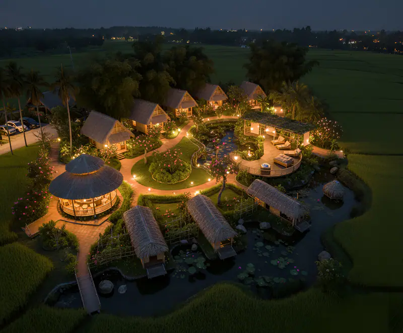 Resort rực sáng về đêm nhìn từ trên cao