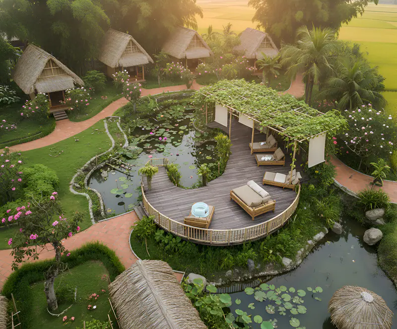 Chòi nghỉ giữa hồ sen