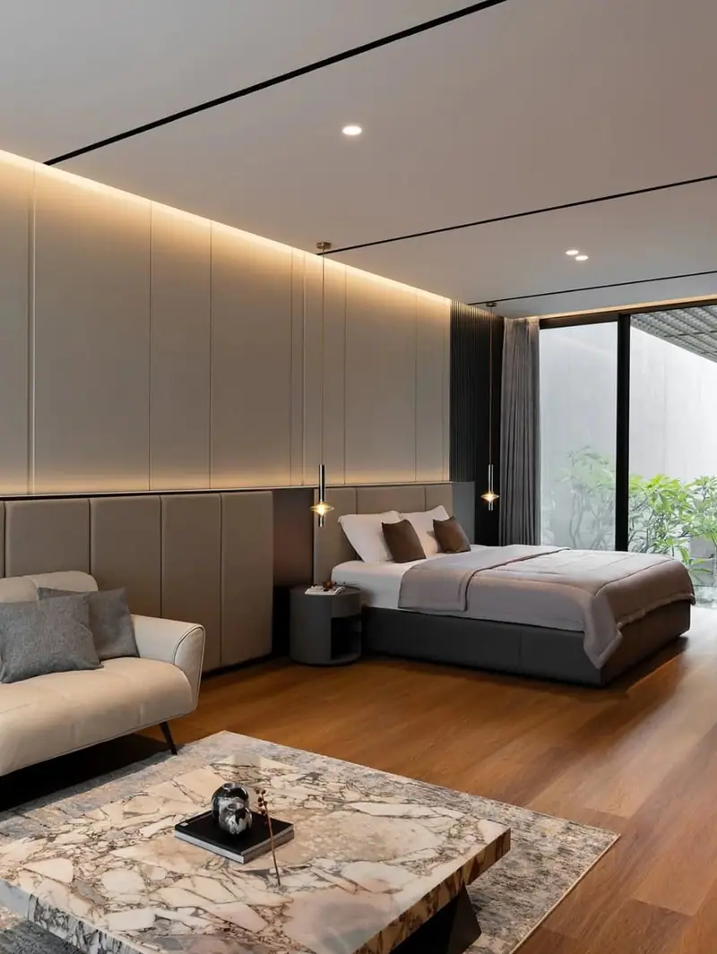 Phòng ngủ với sàn gỗ ấm