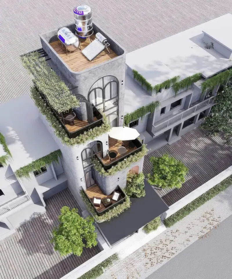 Phối cảnh sân thượng nhiều cấp
