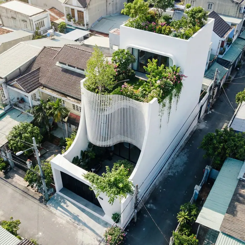 Phối cảnh trên cao với vườn trên mái