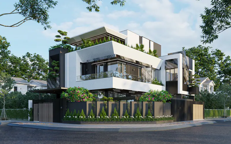 Mặt tiền nhà phố hiện đại góc đường