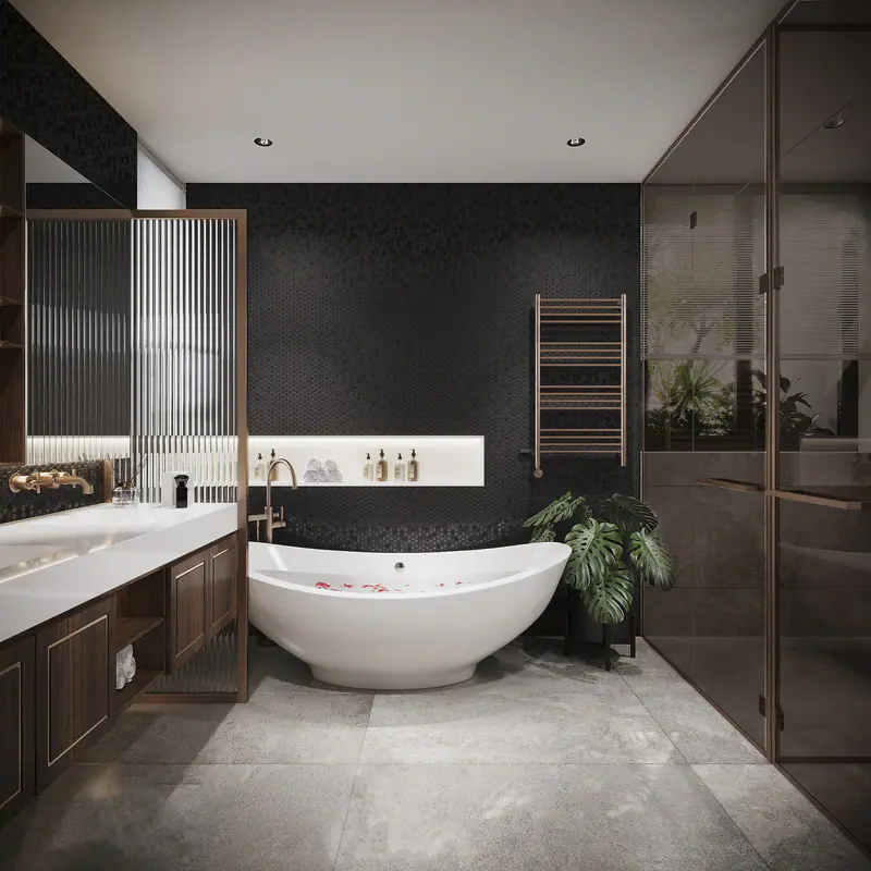 Phòng tắm với bồn tắm đứng