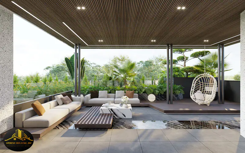 Sảnh nghỉ mở ra vườn