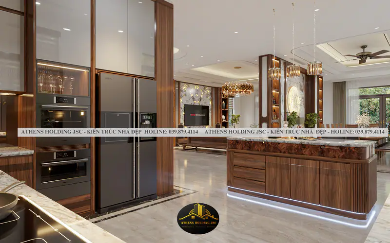 Tủ lạnh âm tủ và lò nướng trong hệ tủ gỗ