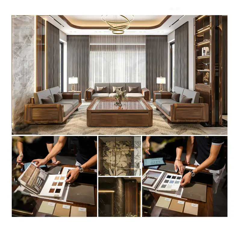 Bảng vật liệu và phối cảnh phòng khách