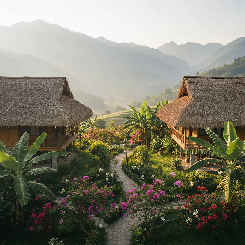 Vườn hoa giữa các nhà mái tranh