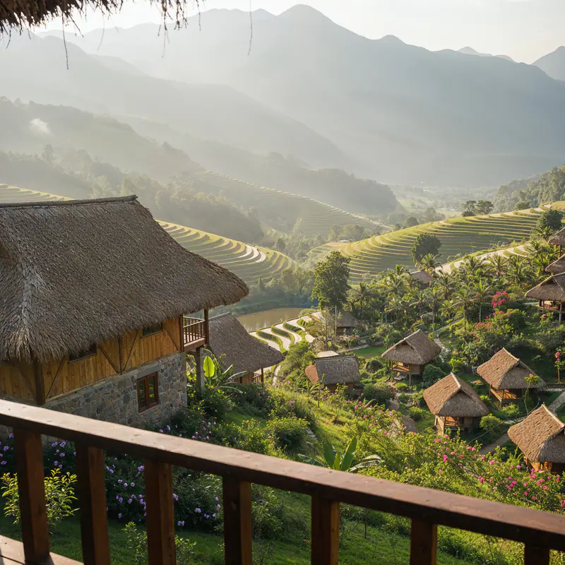 Nhìn từ ban công xuống quần thể nhà nghỉ