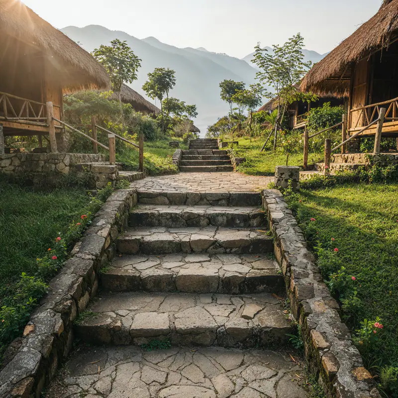 Bậc thang đá giữa hai dãy nhà