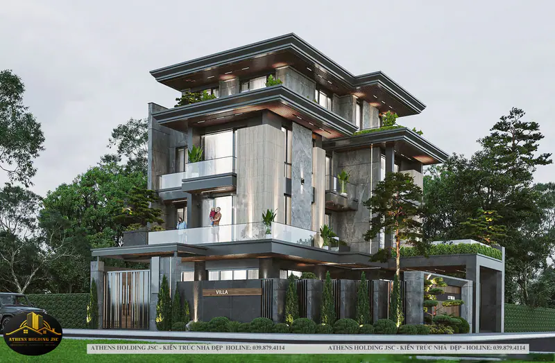 Biệt thự hiện đại ba tầng với ban công cây xanh – Tuyển tập Biệt thự Hiện Đại