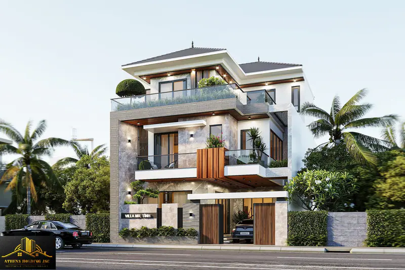 Biệt thự phố mặt tiền ốp gỗ