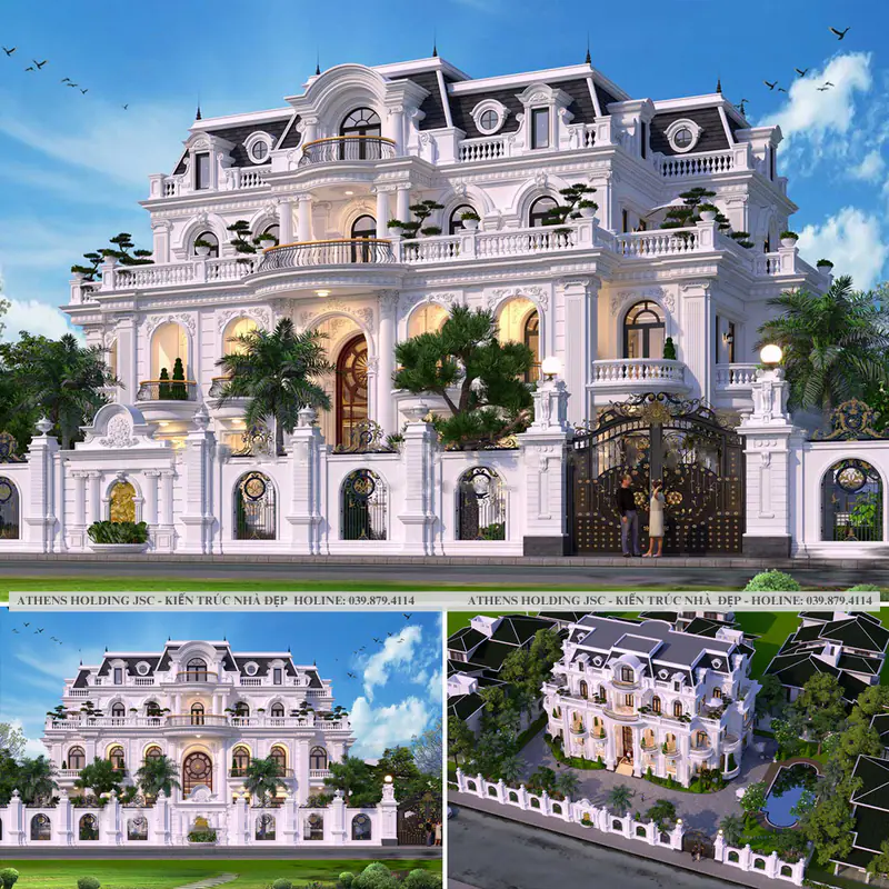Bộ phối cảnh lâu đài trắng nhiều cửa vòm