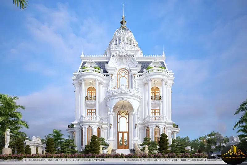 Lâu đài trắng tháp nhọn dưới trời xanh