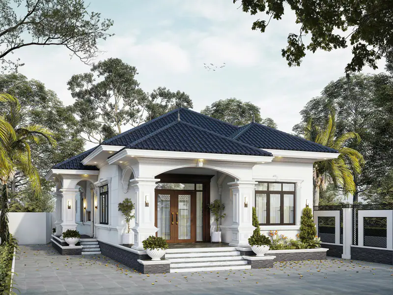 Nhà vườn mái Thái tân cổ điển trắng – Tuyển tập Nhà vườn Mái Thái