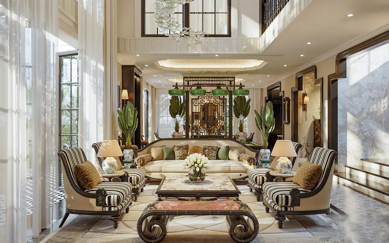 Phòng khách gạch bông